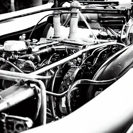 Prompt: black and white photo of old race car