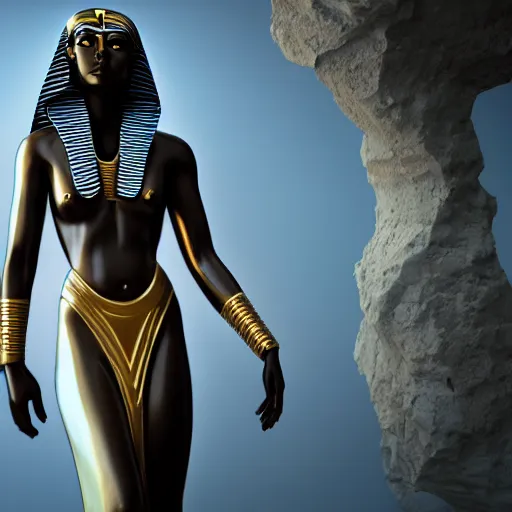 Prompt: beautiful black eyed egyptian ancient alien woman goddess trending on artstation made in unreal engine 4 octane render in 8 k