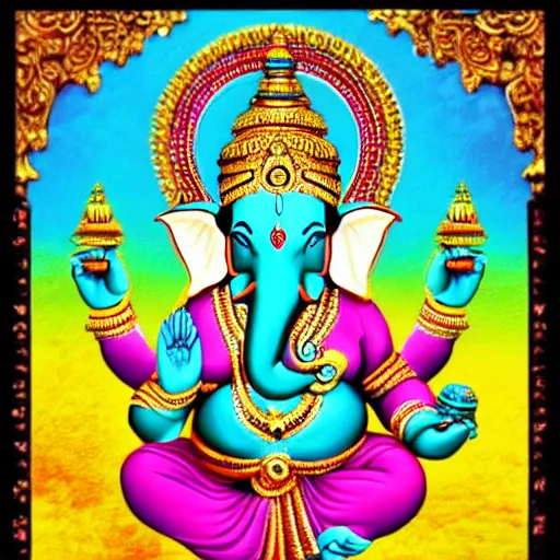 Image similar to Illustration of colorful hindu lord Ganesha on decorative background- Graphical modern art 3D