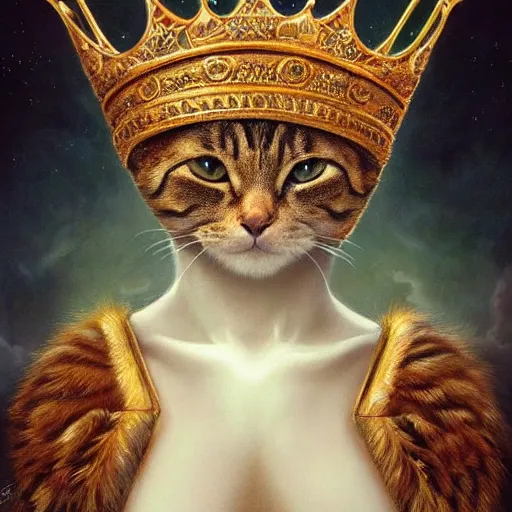 Image similar to ultra realist soft painting of a nuclear bomb explosion, a humanoid cat king with a crown, partial symmetry accurate features, very intricate details, focus, curvy, award winning, artstyle tom bagshaw