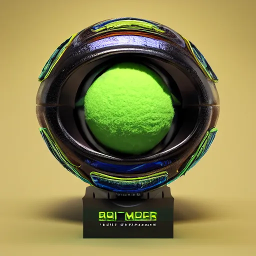 Image similar to high quality 3 d render cyberpunk very tennis ball monster highly detailed, unreal engine cinematic smooth,, basil gogos, chalk, low angle, uhd 8 k, sharp focus, illustrated by basil gogos