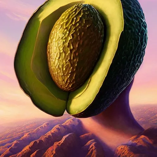 Prompt: a beautiful digital matte painting of a gigantic monster made of very large avocados with a face resembling emma watson, powering up for an attack, by artgerm and justin gerard and moebius