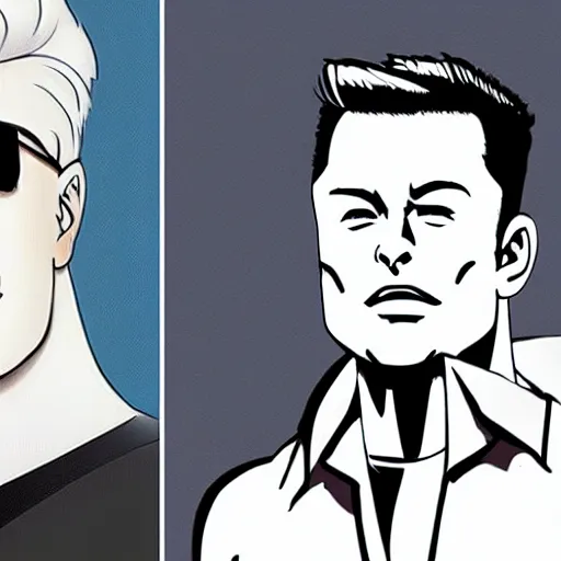 Prompt: elon musk in johnny bravo concept art