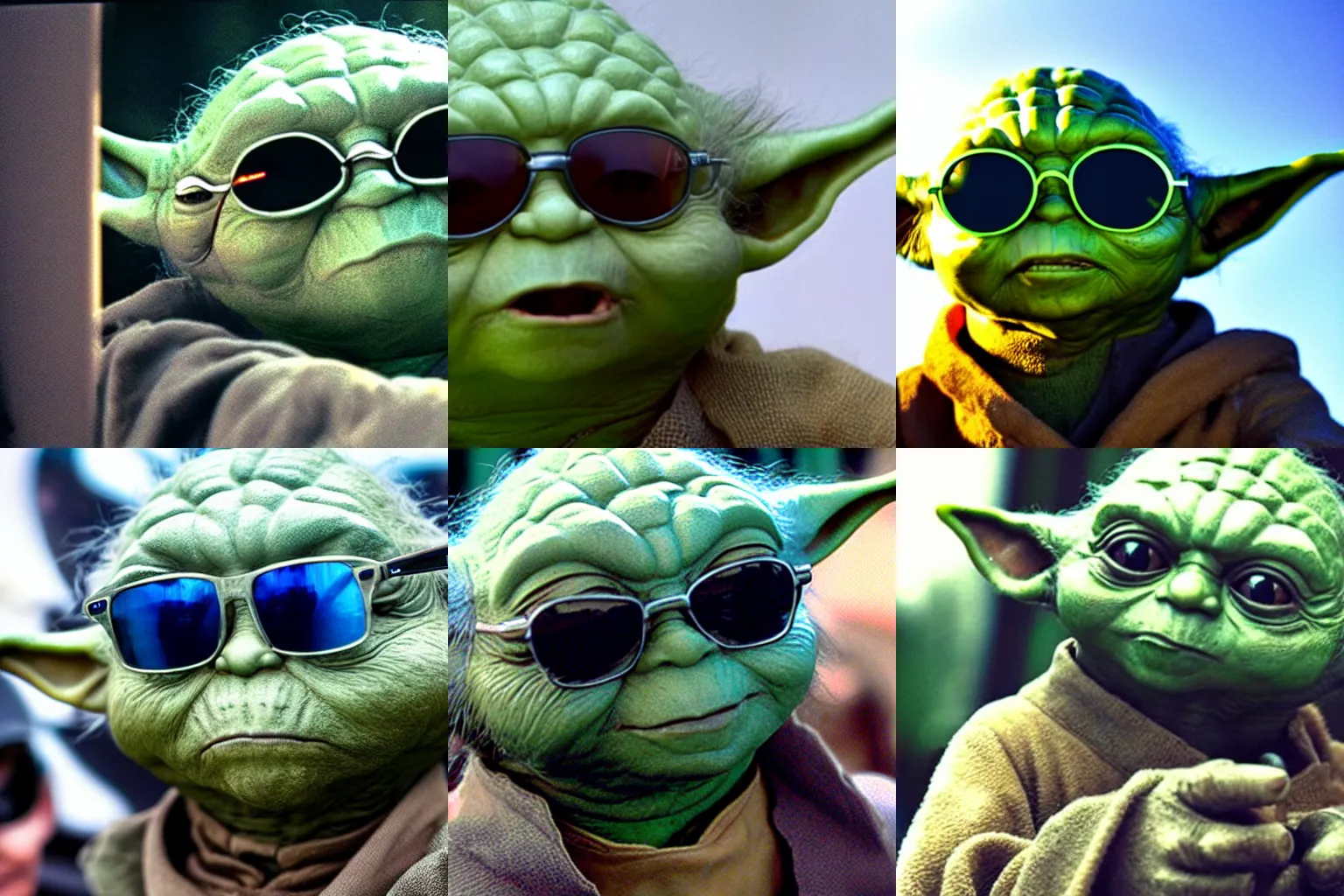 Prompt: Yoda taking a selfie wearing sunglasses