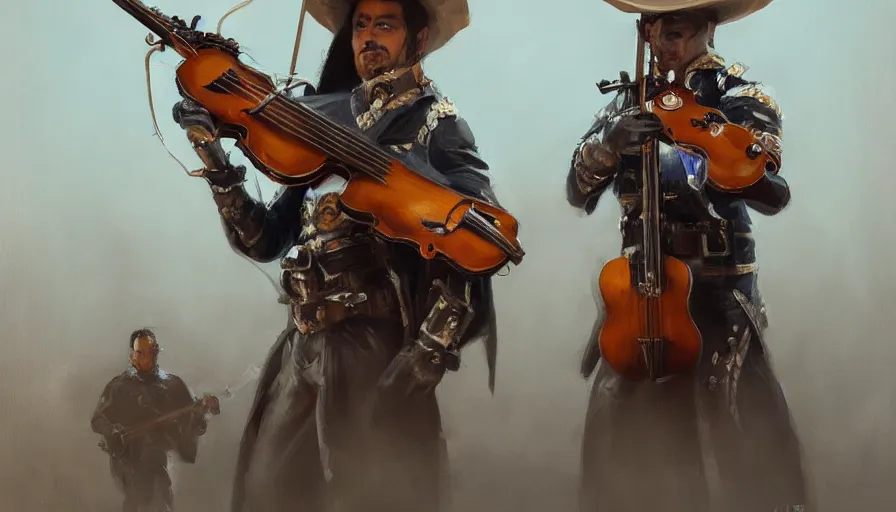 Prompt: concept art of mariachi, cinematic shot, aaa game concept art oil painting by jama jurabaev, extremely detailed, brush hard, artstation, high quality, brush stroke