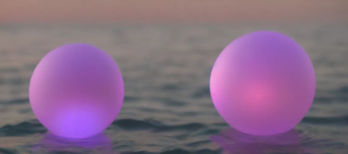 Image similar to purple glowing orb in the ocean, soft glow, vaporware, soft lighting, shallow depth of field