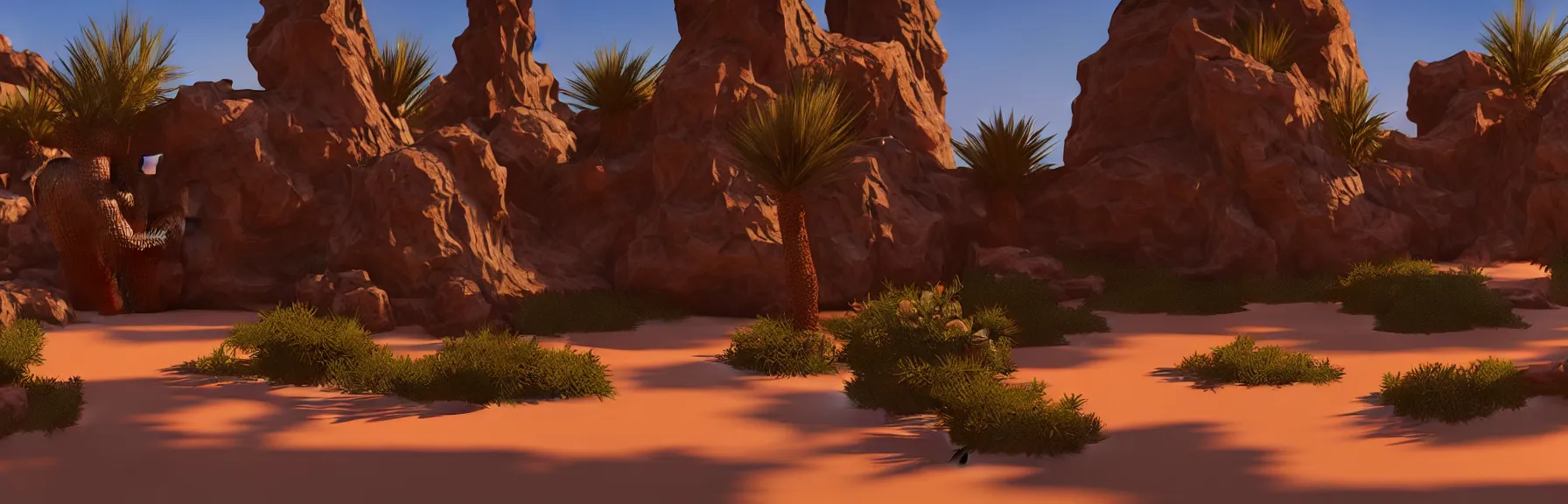 Prompt: a desert oasis; very detailed, by Federico Pelat, Caravaggio; artstation, unreal engine 5