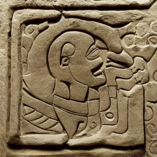 Prompt: embossed stone relief of PewDiePie. mesoamerican stone etching style. artifact. award-winning photography.