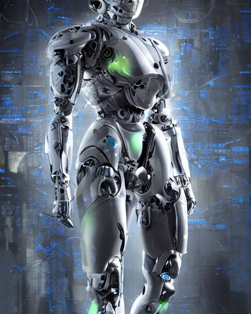 Image similar to cyborg cybersuits goddesses, microchip, artificial intelligence, bio-mechanical bio-luminescence, neurons, nerve cells, octane render, cinematic, rim light, hyper realism, high detail, masterpiece, high fashion