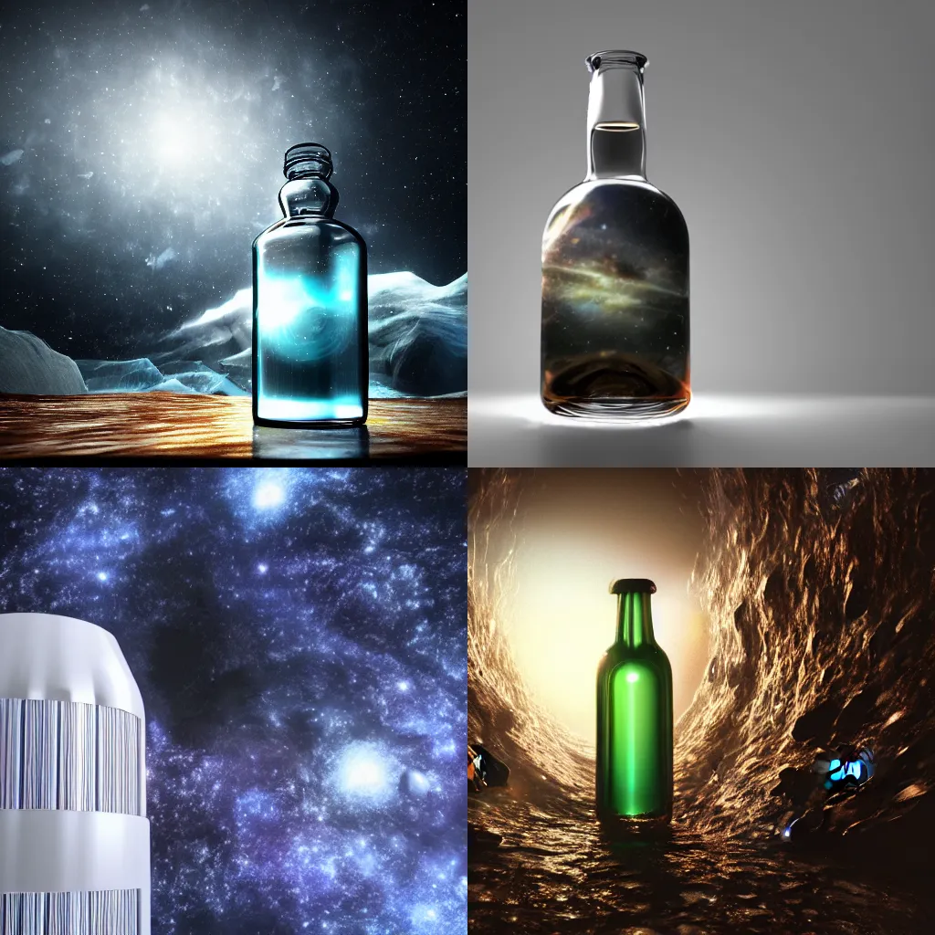 Image similar to the universe contained in a bottle, insanely detailed, unreal render, dramatic light