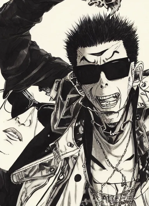Prompt: travis touchdown, by takehiko inoue and kim jung gi and hiroya oku, masterpiece ink illustration, accurate face and anatomy