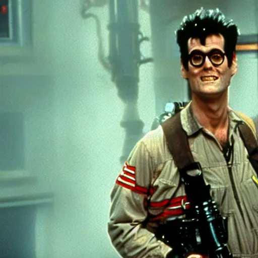 Image similar to Jim Carrey as Egon Spengler in the movie Ghostbusters