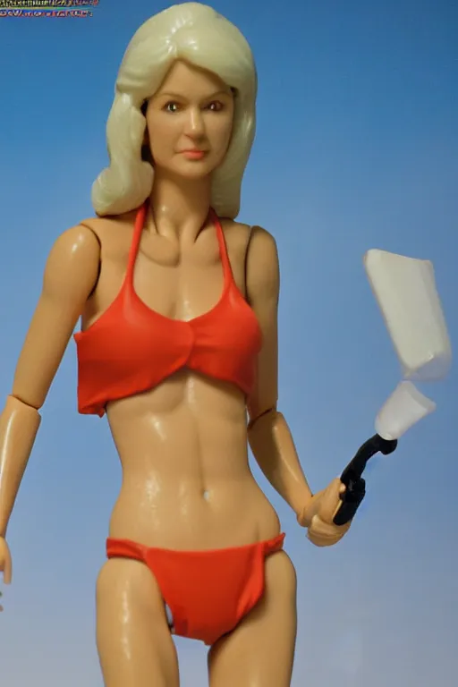 Prompt: 8 k high definition, 1 9 8 0, beautiful bikini, kenner style action figure, full body, highly detailed, science fiction, photorealistic