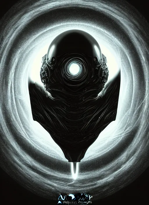 Image similar to a company logo, neural network, black hole, gravity, mechanical, robotic, fantasy, centered, dark background, dark mode, fantasy, intricate, elegant, highly detailed, centered, dark, smokey, digital painting, artstation, concept art, smooth, sharp focus, illustration, art by artgerm and greg rutkowski and alphonse mucha