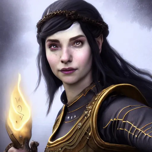 Image similar to selfie of lisette the bard of the winking skeever, skyrim, fine detailed face, enb, ks hairdo, stunning 3 d render inspired art by greg rutkowski and xiang duan and thomas eakes, realistic, highly detailed attributes and atmosphere, dim volumetric cinematic lighting, 8 k octane detailed render, post - processing, masterpiece