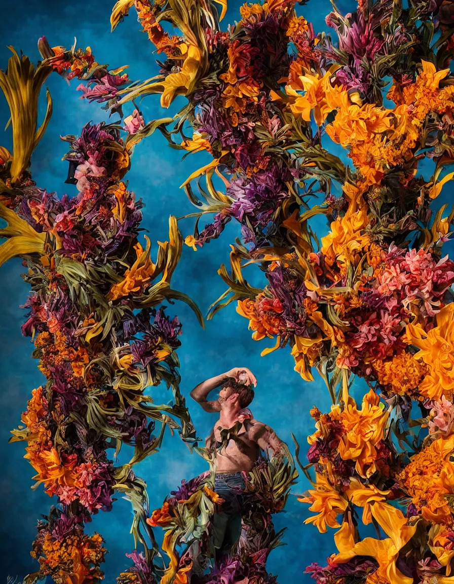 Image similar to a cowboy turning into blooms in real life. tropical sea slugs. bold complementary colors. volumetric lighting, beautiful, golden hour, sharp focus, ultra detailed. by leesha hannigan, ross tran, thierry doizon, kai carpenter, ignacio fernandez rios, noir art house, 4 k, 3 5 mm, fujifilm, sculpture by antonio canova