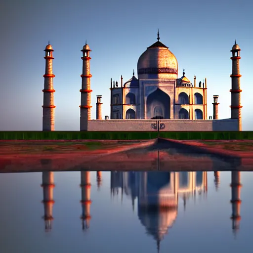 Prompt: taj mahal in cyberpunk futuristic times. 4 k, photorealistic.