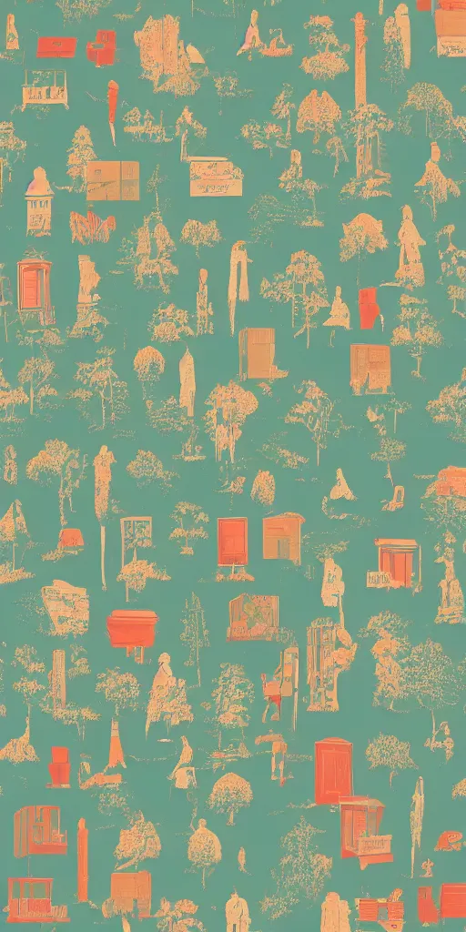 Prompt: beautiful movile wallpaper inspired in wes anderson,