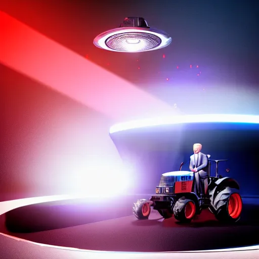 Prompt: Donald Trump! lifted up by a tractor beam from a UFO!!, Anamorphic Lens, Professional Photography, Volumetric Lighting, Keylight