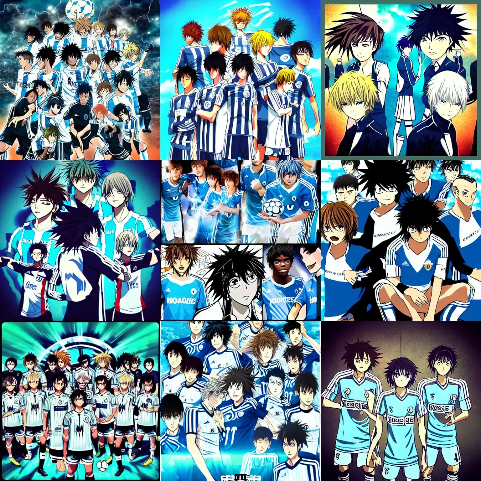 Prompt: “olympique de marseille soccer team, anime style like death note”