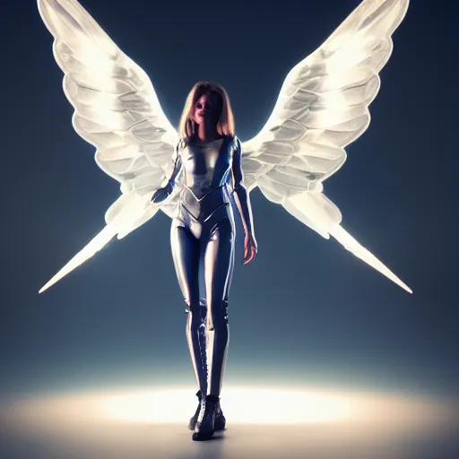 Prompt: beautiful full body shot from the top, render of an female angel in a light transparent futuristic glass armour with a rifle, clouds, hyper realistic, hyper detailed, octane render, cloudpunk, johannes voss, dynamic lightning, sharp focus, flight, huge wings, wings made of glass, volumetric, realistic, 3d render, Realistic Render, Cinematic lighting, Volumetric lighting, atmospheric, cinematic, unreal engine, unreal engine render, octane render, HD, photorealism, hyper realistic, photo, 8K, trending on artstation, concept art, overhead shot