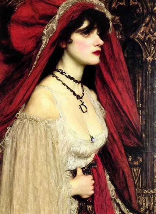 Image similar to ( ( gothic # ) ) princess portrait *. *. by edwin austin abbey * *, highly detailded