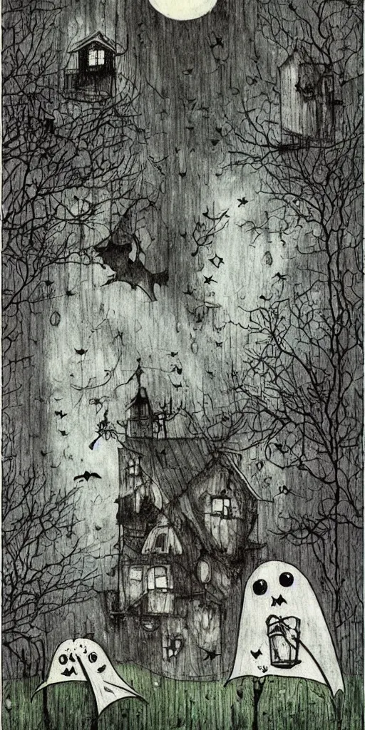 Image similar to a ghost and bat scene by alexander jansson