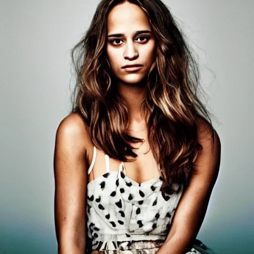 Prompt: ”A color photo of Alicia Vikander by Terry O´Neill”