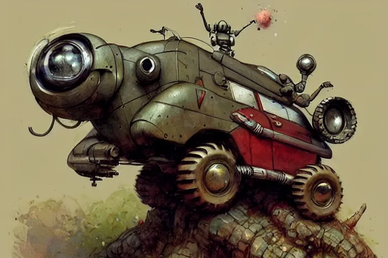 Image similar to adventurer ( ( ( ( ( 1 9 5 0 s retro future robot mouse jeep robot. muted colors. ) ) ) ) ) by jean baptiste monge!!!!!!!!!!!!!!!!!!!!!!!!! chrome red