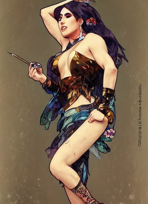 Prompt: rock m sakura, drag queen, painting by artgerm and greg rutkowski and alphonse mucha