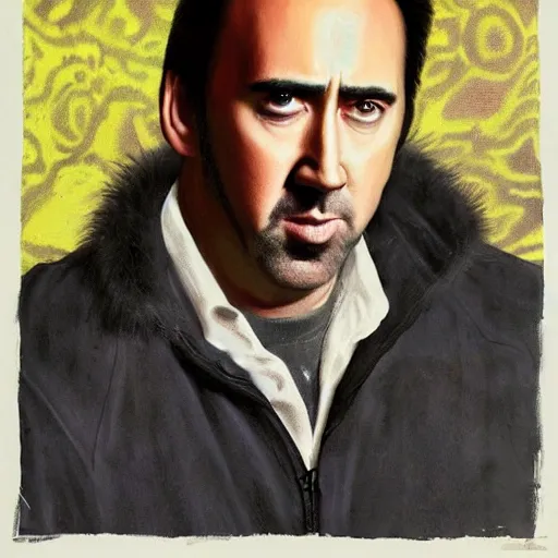 Image similar to nic cage as a furry, buff, painted portrait, highly detailed,