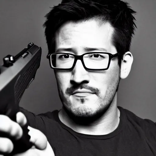 Prompt: markiplier with a gun