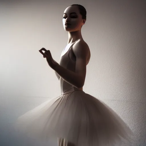 Image similar to full body pose, hyperrealistic photograph of stunning ballerina, dim volumetric lighting, 8 k, octane beautifully detailed render, extremely hyper detailed, intricate, epic composition, cinematic lighting, masterpiece, trending on artstation, very very detailed, stunning, hdr, smooth, sharp focus, high resolution, award, winning photo, dslr, 5 0 mm