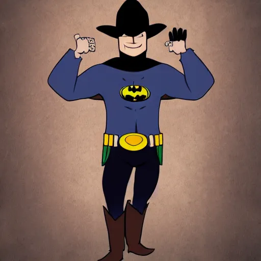 Image similar to cowboy batman, full body and face, comic book style