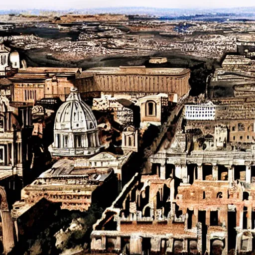 Image similar to sprawling gothic city of Ancient Rome in HD; trending on arstation