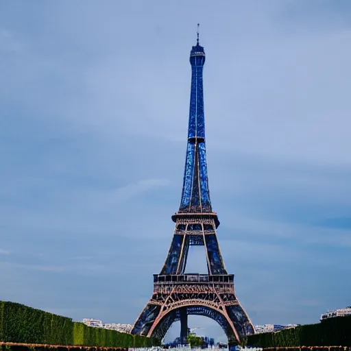 Image similar to photo of blue dragon at the Eiffel Tower, 50mm, beautiful photo