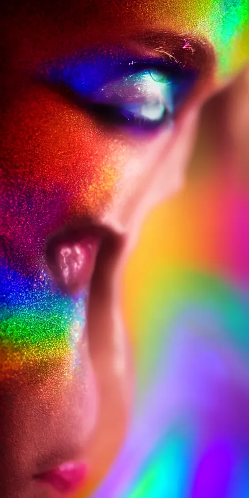 Prompt: cinematic shot a rainbow crystal, hyper realistic, mood lighting, fantasy, detailed face, highly detailed, super realistic, perfect lighting