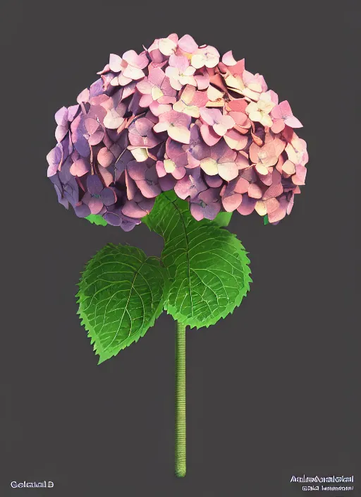 Prompt: an isolated hydrangea plant, 3 d render, art nouveau dark outlines, ultra realistic, masked transparent flat background, popular on sketchfab, pixelsquid, 8 k, volumetric lighting, super focused, no blur, trending on artstation, octane render, ultra detailed, hyperrealistic, by artgerm and greg rutkowski and alphonse mucha