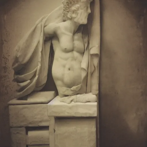 Image similar to polaroide photo inside of an ancient greek sculpture atelier, award winning photo, color