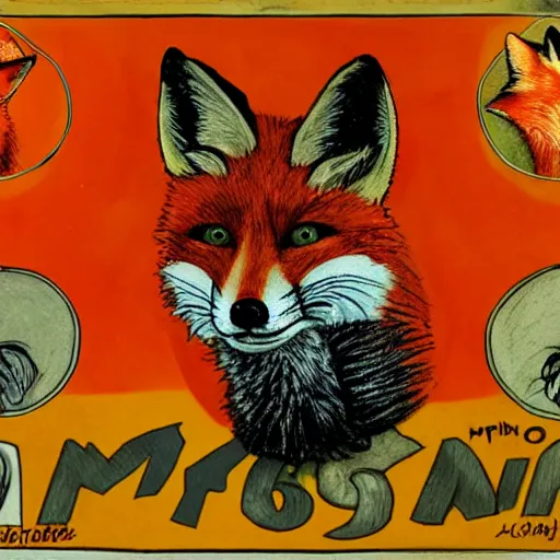 Image similar to portrait of retarded fox, eyes in different directions, rabies, propaganda style, vivid colors, very detailed