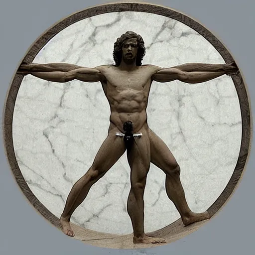 Prompt: Vitruvian Man as a marble sculpture