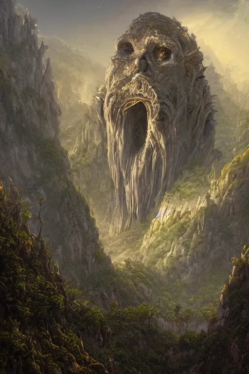 Prompt: amazing concept painting, by Jessica Rossier and HR giger and Beksinski, A gleaming white opera hall fortress overlooks a fertile valley, brutalist deak ferrand Jean-pierre Ugarte bases lead to an art nouveau Rivendell, terraces, hallucination, garden of eden