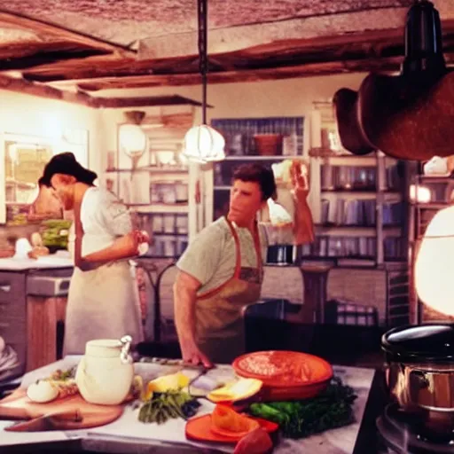 Prompt: frame of a television cooking show, cinematic light, epic composition, fine details, by quentin tarantino