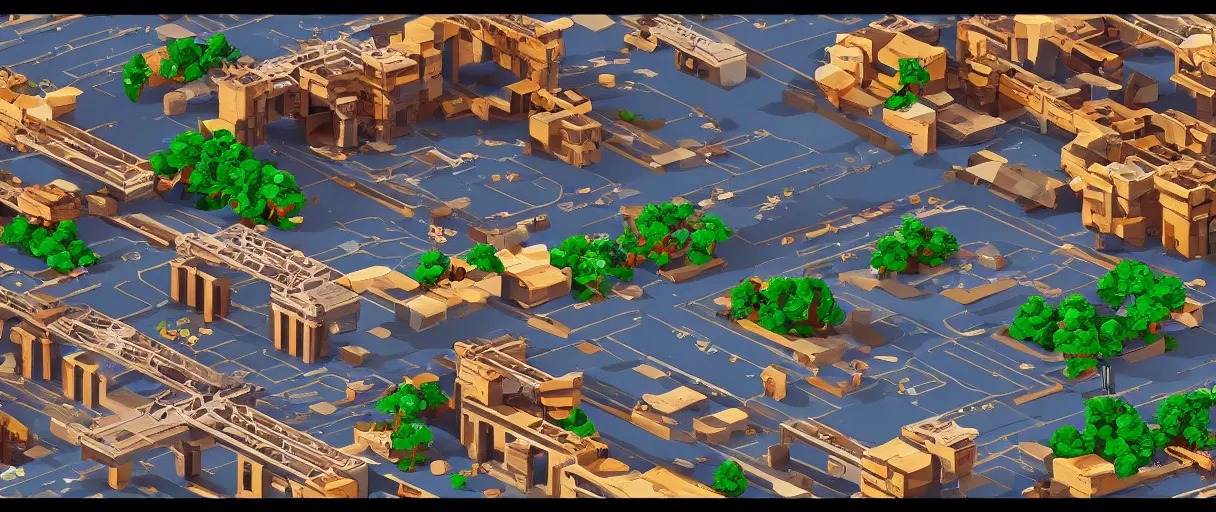 Prompt: Pixel Art arcade game scenario with bridge, stadium, mountains and clouds, all made of cardboard, CGI, Render, photorealistic, Unreal engine 5