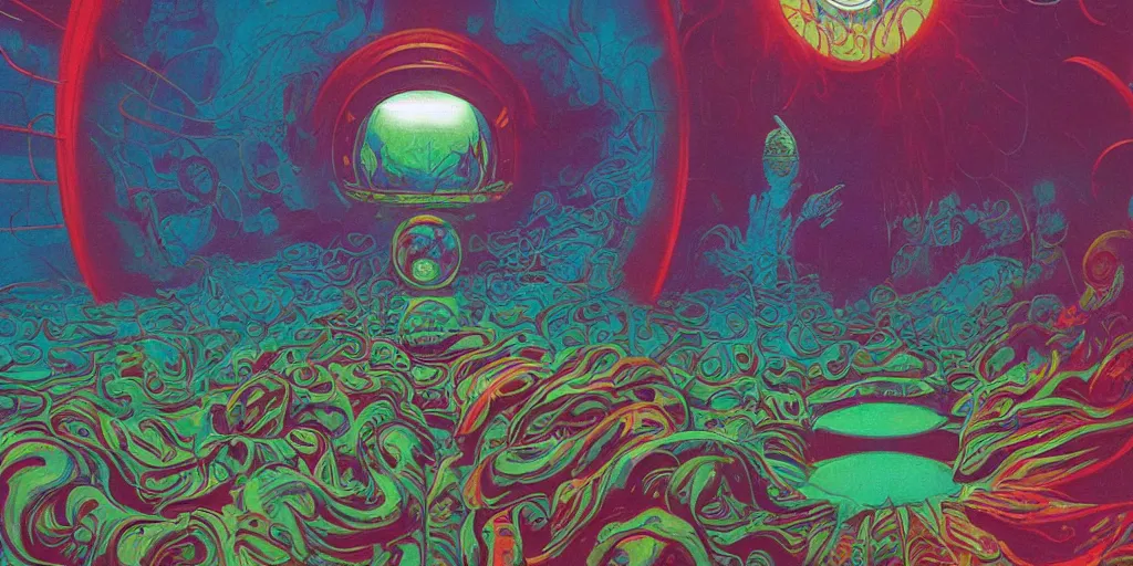 Prompt: colourful afrofuturist biomorphic opart, 6 0 s space age design photography, future retro, creature god, temple, pascal blanche, roger dean, josh kirby, greg hildebrandt, donato giancola, beksinski, sci - fi, 8 k