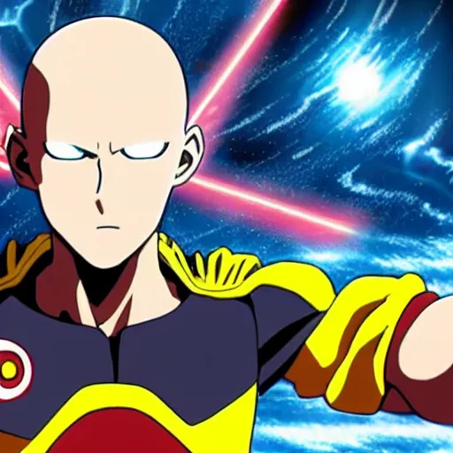 Image similar to saitama\'s punch in space creating portal to a new dimension, high quality anime