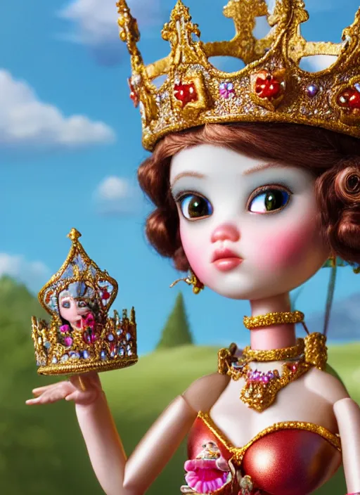 Image similar to highly detailed closeup, profile portrait of a tin toy fairytale princess wearing a crown, bikini, unreal engine, nicoletta ceccoli, mark ryden, earl norem, lostfish, global illumination, detailed and intricate environment