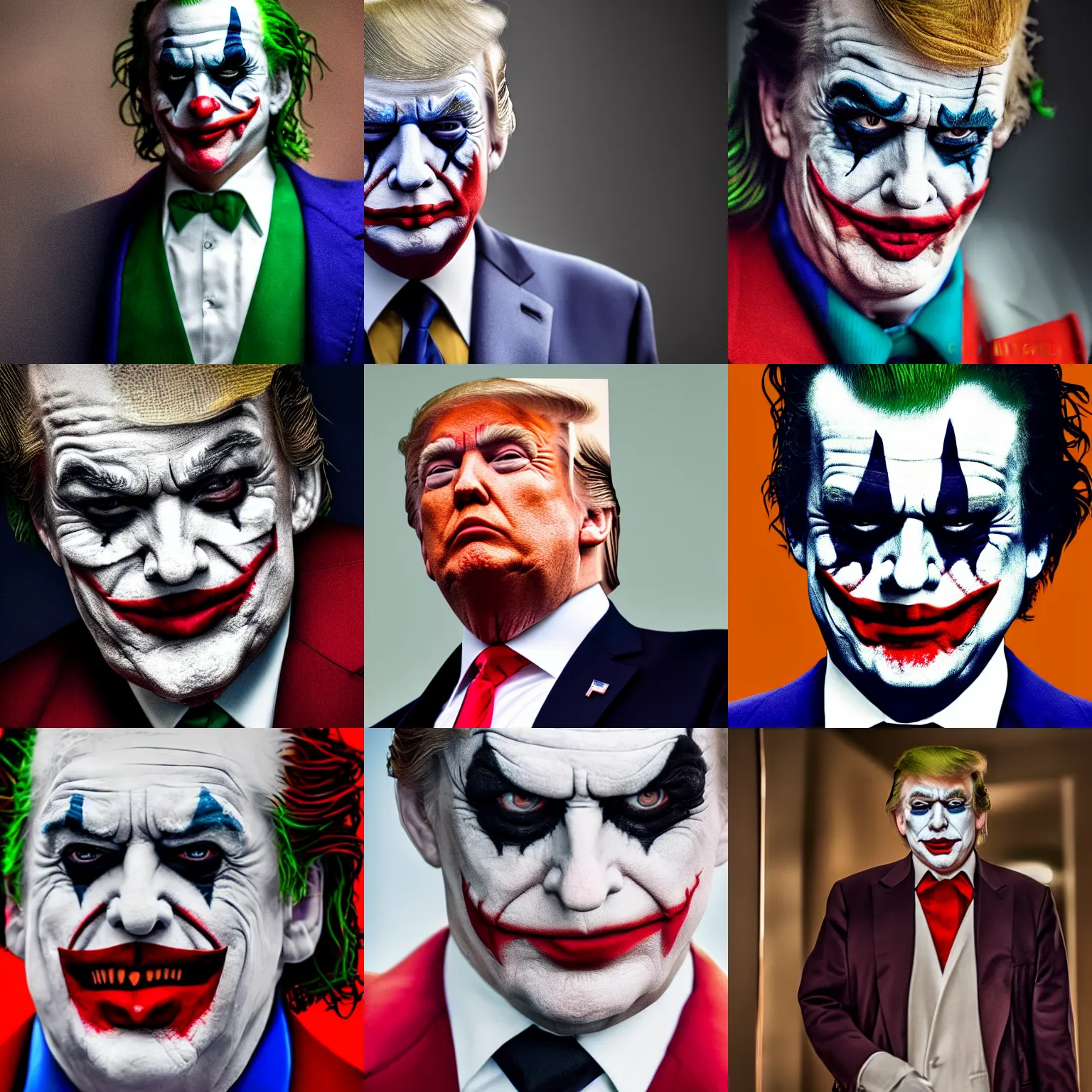 Prompt: Donald trump as joker character, shot from cinematic, ultra hd, highly detailed, shallow depth of field, professional photo 4k