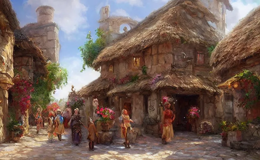 Prompt: Ancient elfic town. By Konstantin Razumov, highly detailded