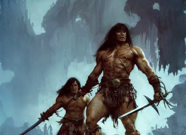 Image similar to conan the barbarian, intricate, elegant, highly detailed, vivid colors, john park, frazetta, sparth, ruan jia, jeffrey catherine jones